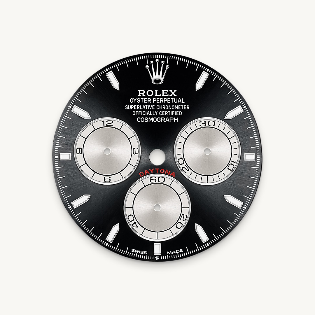 Bright black and steel dial