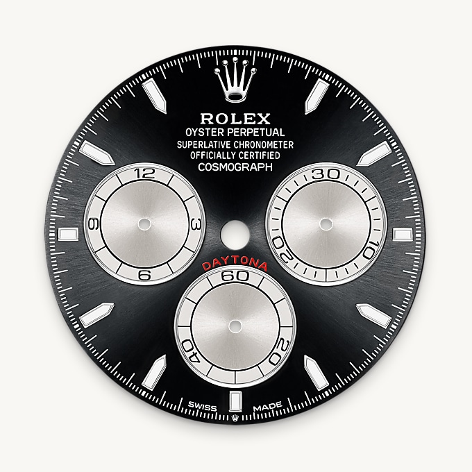 Bright black and steel dial