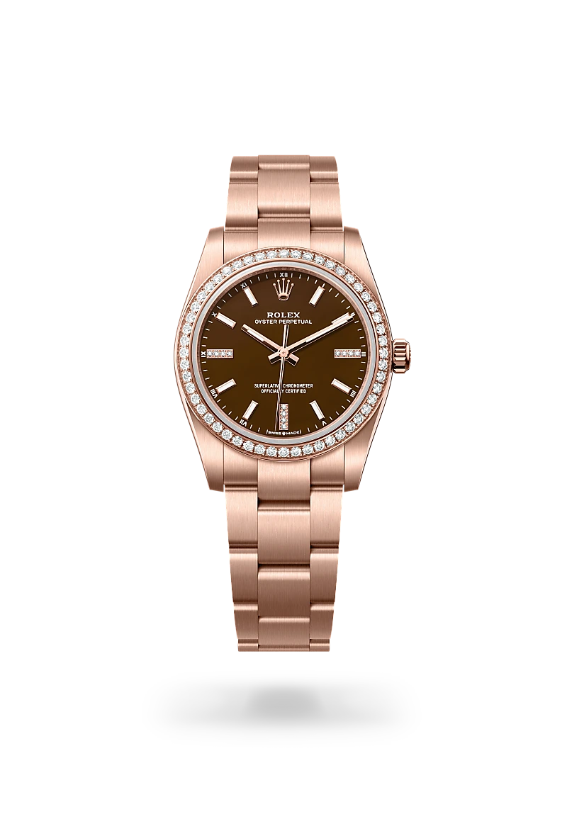 Oyster, 34 mm, Everose gold and diamonds