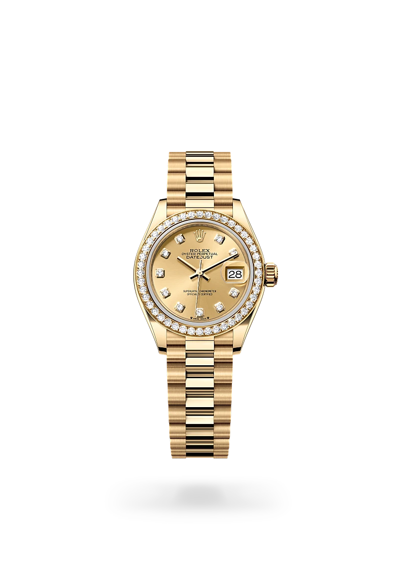 Oyster, 28 mm, yellow gold and diamonds