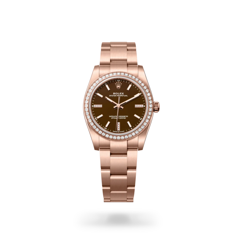 Oyster, 34 mm, Everose gold and diamonds
