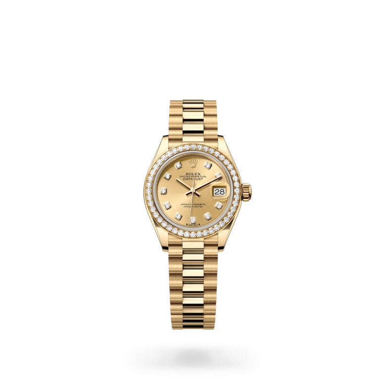 Oyster, 28 mm, yellow gold and diamonds