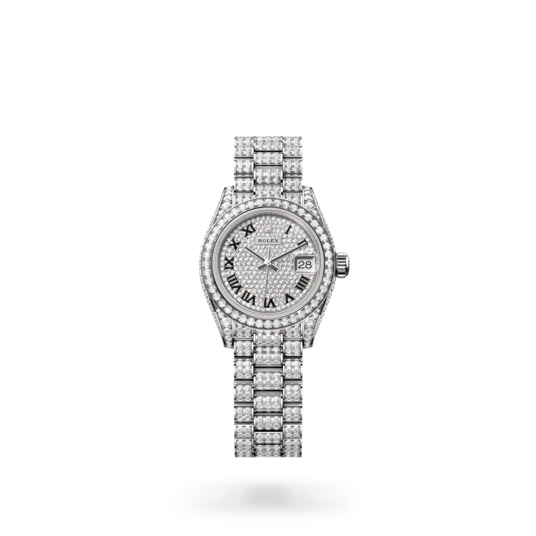 Oyster, 28 mm, white gold and diamonds